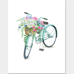 Vintage Aquamarine Bicycle with Flowers Posters and Art